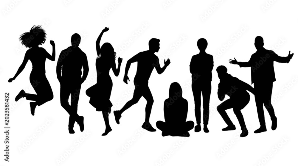Obraz premium Silhouette people dancing and partying together isolated on transparent background, Vector