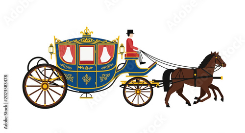 Tableau sur toile Elegant royal horse drawn carriage with a coachman driving.