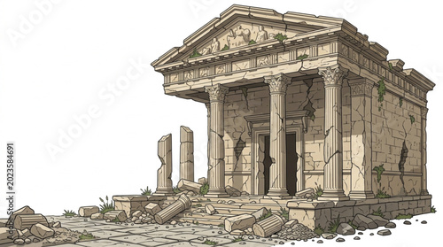 Konstfotografi Ancient Greek Temple Ruins Architectural Illustration.