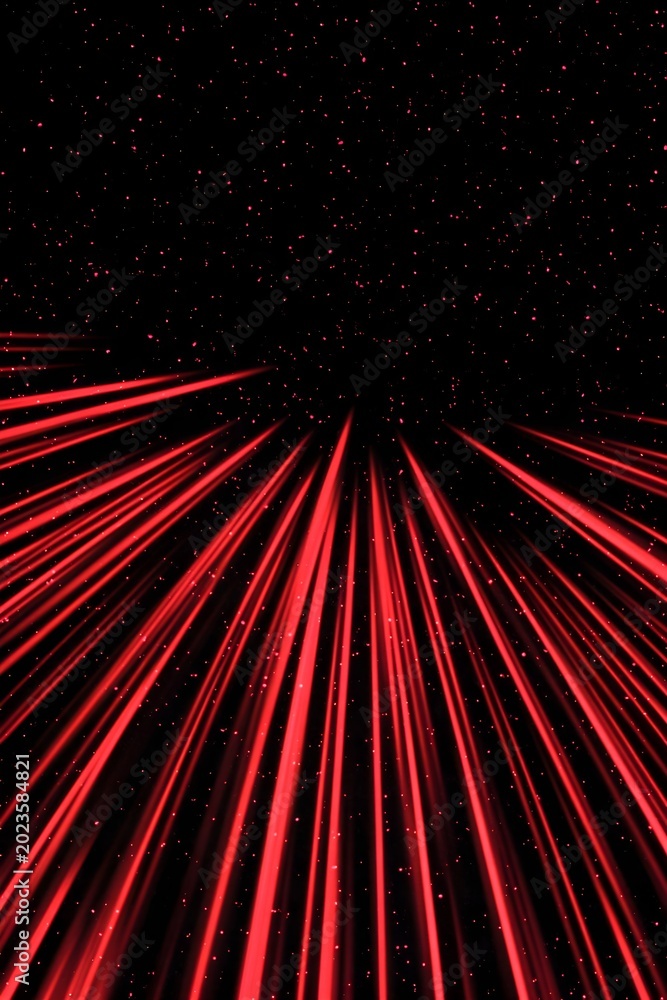 Obraz premium Red light streaks converging in dark starry space speed