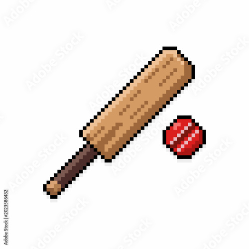 Pixel Art Cricket Bat and Ball