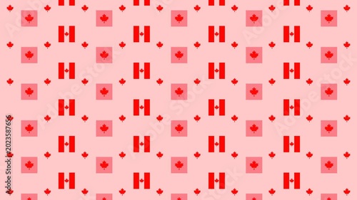 Canada Day background pattern with animated maple leaf illustration and red Canadian flag moving up and down