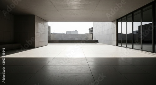 Modern architectural space with minimalist concrete design and natural light.