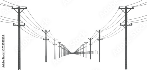 Tableau sur toile Gray scale perspective of electricity poles and wires receding into the distance