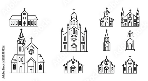 Canvas-taulu Collection of Church Building Line Art Icons