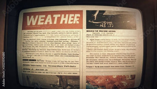 Vintage teletext weather forecast page on old television screen