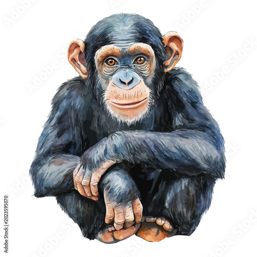 Canvastavla watercolor vector of Chimpanzee, isolated on a white background.