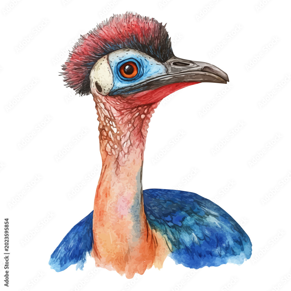 Naklejka premium Cassowary, watercolor drawing vector, isolated on a white background.