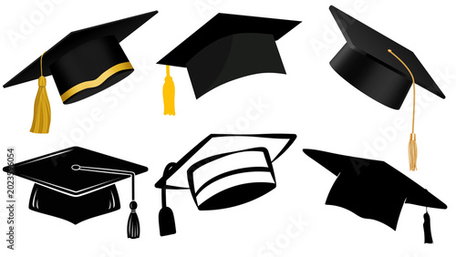 Foto Collection of Graduation Cap Illustrations with Tassels for University Commencem
