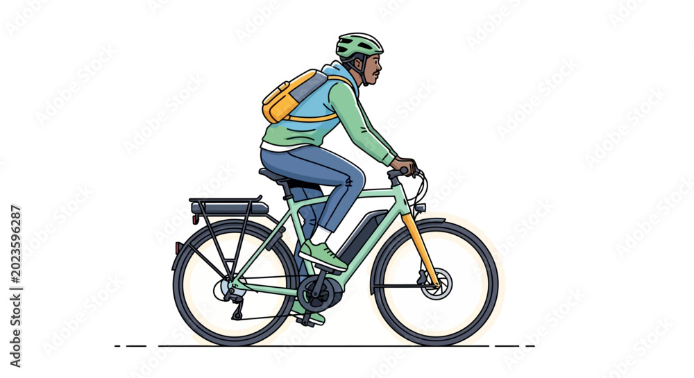 Obraz premium Man riding an electric bicycle for an urban commute vector illustration