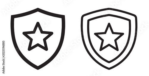 Tableau sur toile Star Shield Protection Badge Vector, Two black shield icons with star shapes on