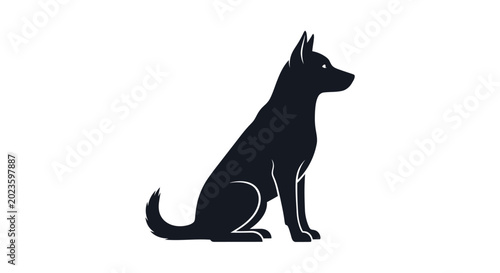 Fotografie Black silhouette of a dog sitting.