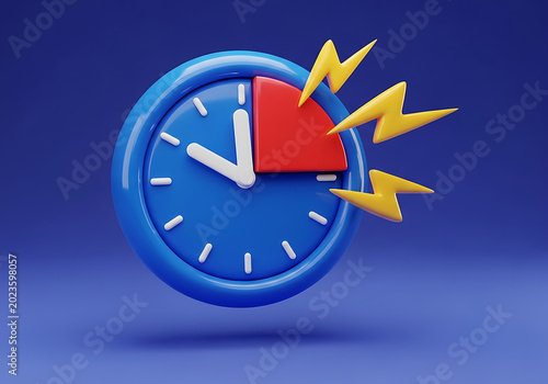 3D clock with red sector and lightning bolts representing urgent time or deadline time management pie chart deadline schedule