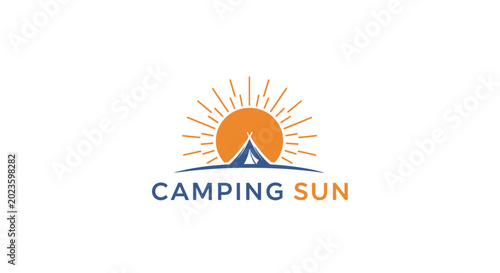 Cuadro en lienzo Camping Sun Logo Design Concept.