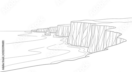 Fotografie Cliffs standing tall on coastline edge.
