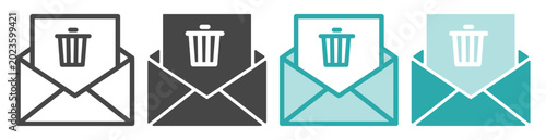 Fotografi Envelope mail icon set with trash bin symbols for delete notification on transpa