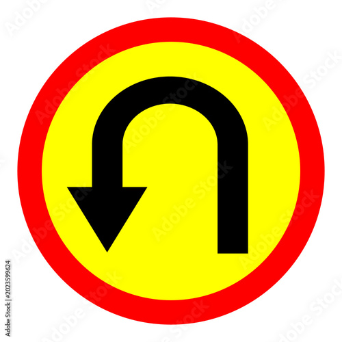 Simple flat design U turn symbol showing a curved arrow pointing downward, used in road safety and driving visuals.