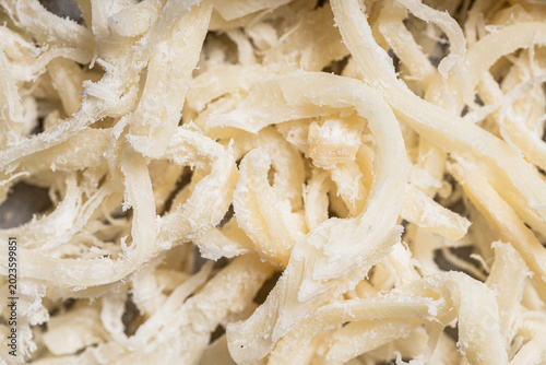 Bild auf Leinwand Macro Texture Of Dried Shredded Squid