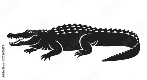 Foto Black silhouette of a crocodile animal.