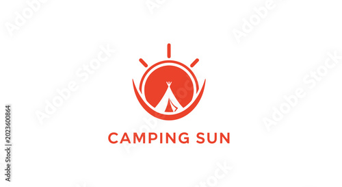 Slika na platnu Camping Sun Logo With Tent Icon.