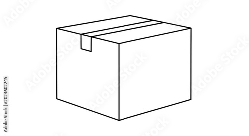 Minimalist line art illustration of a sealed cardboard shipping box on white background.