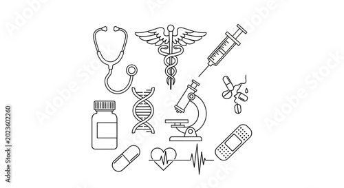 Medical and healthcare line icon set isolated on white background.