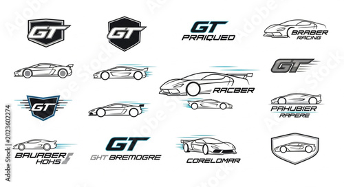 Quadro su tela Collection of GT car logos and illustrations.