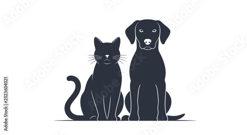 Black cat and dog sitting together.