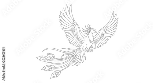 Konstfotografi Stylized line art of a mythical phoenix bird in flight.
