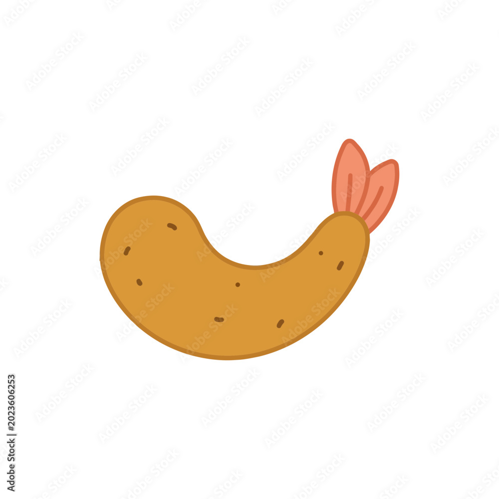 Fototapeta premium Minimalist flat vector illustration of a fried shrimp