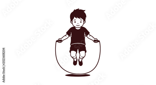 Schilderij op canvas Boy jumping with jump rope toy.