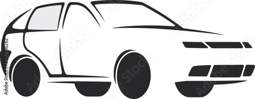 Photography Minimalist car silhouette abstract line art icon showing three quarter view of h