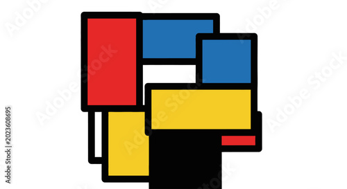 Photos Abstract geometric composition with primary colors and black outlines