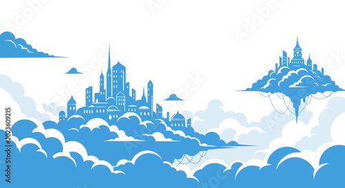 Foto Fantasy City Skyline Among Clouds.