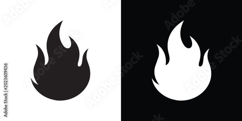 Tableau sur toile Simple fire flame vector icon with a clean, classic silhouette design, isolated in matching black-on-white and white-on-black versions for versatile use