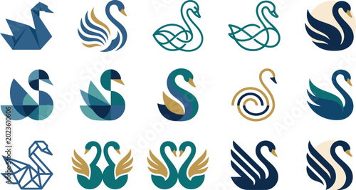 Foto Minimalist swan logo collection, 15 elegant bird icons in vector format, modern