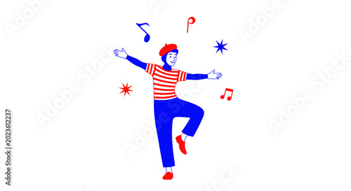 Blue Mime Dancer in Motion Red.