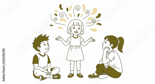 Children talking and sharing ideas.