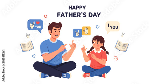 Foto Father's Day Communication: A father and daughter engage in a heartwarming exchange using sign language, celebrating Father's Day with a message of love and connection