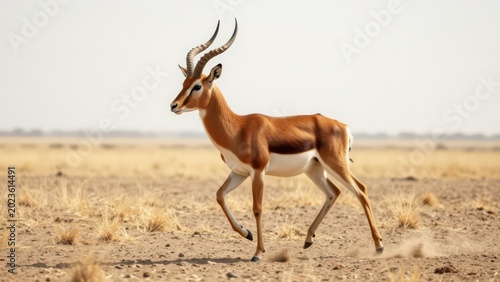 Thomson'S Gazelle Running Across Arid Savanna Landscape