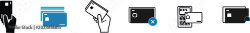 Photos Credit Card and Payment Icon Set: Vector elements showcasing ATM transactions, contactless payments, secure chip cards, POS terminals, and mobile banking graphics