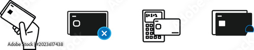Photos Credit Card and Payment Icon Set: Vector elements showcasing ATM transactions, contactless payments, secure chip cards, POS terminals, and mobile banking graphics