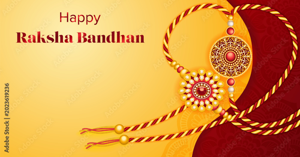 Obraz premium Editable Raksha Bandhan horizontal banner with intertwined rakhi threads in heard shape and copy space for social media, ads and web.