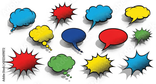 Bild auf Leinwand Collection of colorful comic book style speech bubbles and thought bubbles