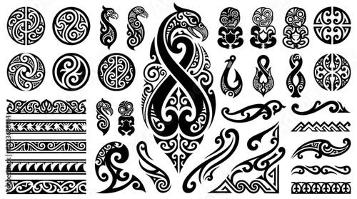 Konstfotografi Collection of Maori Tribal Tattoo Designs and Symbols.