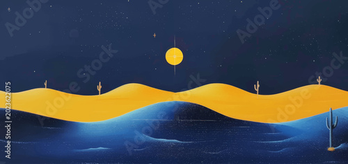 Bild auf Leinwand Surreal mojave desert night landscape, minimalist style, surreal and mysterious tone