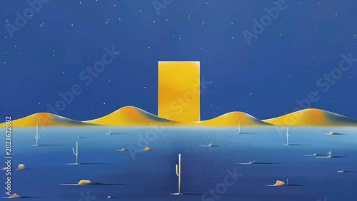 Bilde på lerret Surreal mojave desert night landscape, minimalist style, surreal and mysterious tone