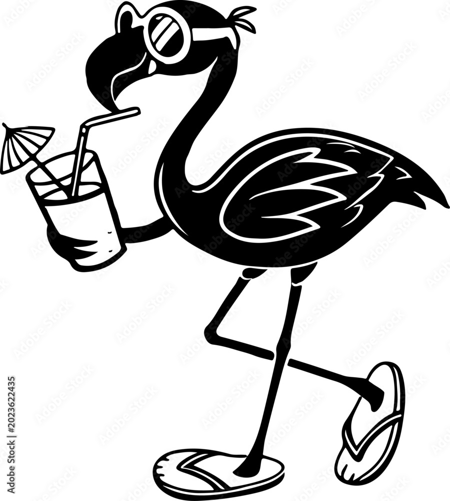 Fototapeta premium funny-flamingo-wearing-sunglasses-and-flip-flops--_traced