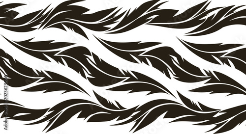 Tableau sur toile Seamless pattern of stylized dark feathers on white background.