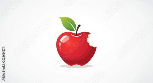 Vibrant red apple with a bite taken fresh fruit on white background